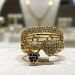 Women 14k Gold Plated  Ring with Hart and  Boy Charms